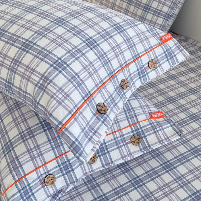 春皖家纺 2025新款全棉色织密拷老粗布系列-单枕套 紫草格