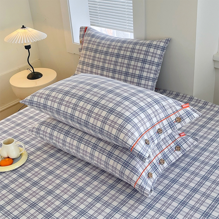 91家纺网 家纺一手货源 找家纺 春皖家纺 2025新款全棉色织密拷老粗布系列-单枕套 紫草格