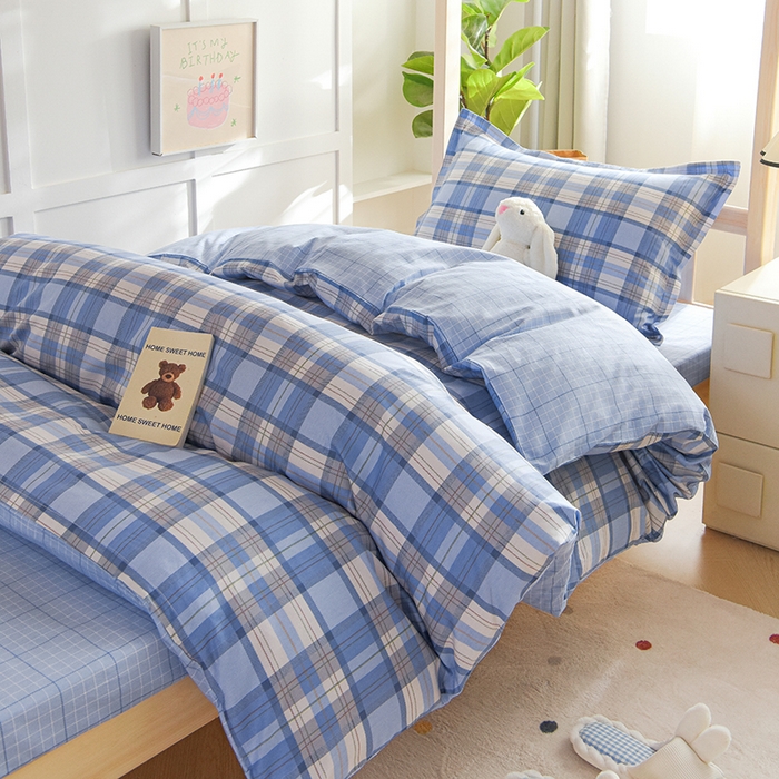 91家纺网 家纺一手货源 找家纺 鑫宇2025新款13372全棉学生宿舍上下铺三件套床单款床笠款可定制 梦的启航-蓝