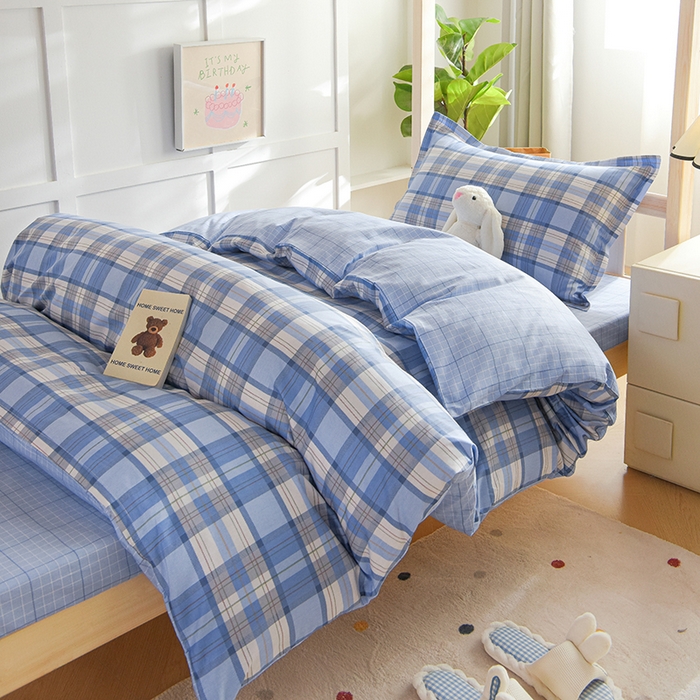 91家纺网 家纺一手货源 找家纺 鑫宇2025新款13372全棉学生宿舍上下铺三件套床单款床笠款可定制 梦的启航-蓝