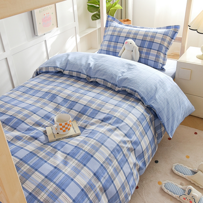 91家纺网 家纺一手货源 找家纺 鑫宇2025新款13372全棉学生宿舍上下铺三件套床单款床笠款可定制 梦的启航-蓝