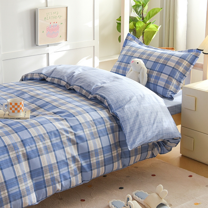 91家纺网 家纺一手货源 找家纺 鑫宇2025新款13372全棉学生宿舍上下铺三件套床单款床笠款可定制 梦的启航-蓝