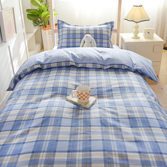 91家纺网 家纺一手货源 找家纺 鑫宇2025新款13372全棉学生宿舍上下铺三件套床单款床笠款可定制 梦的启航-蓝