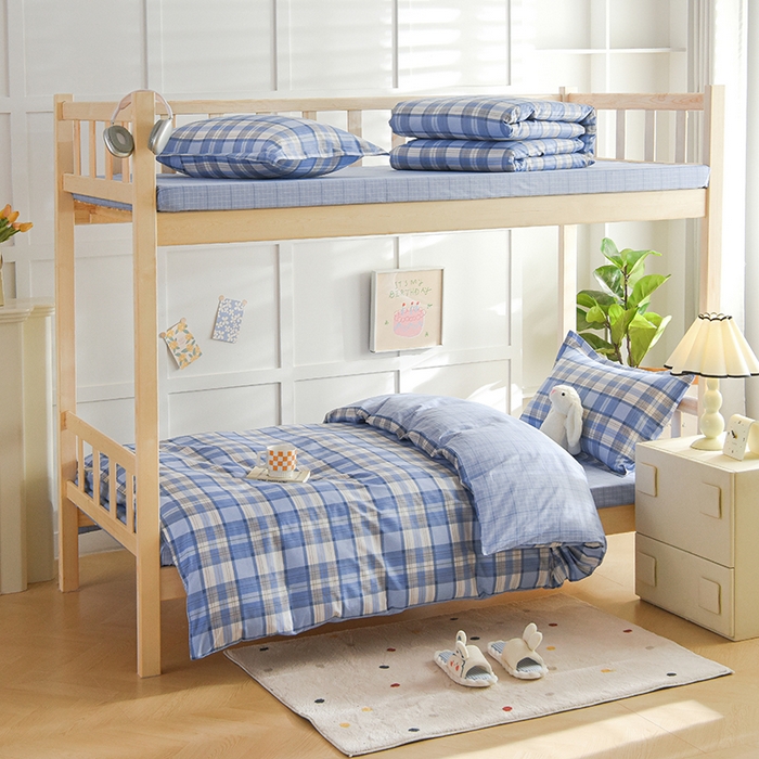 91家纺网 家纺一手货源 找家纺 鑫宇2025新款13372全棉学生宿舍上下铺三件套床单款床笠款可定制 梦的启航-蓝