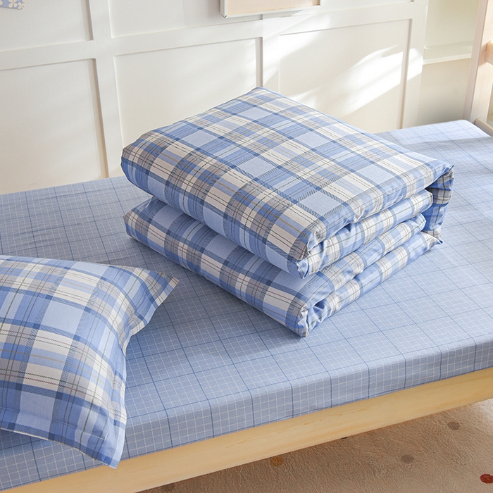 91家纺网 家纺一手货源 找家纺 鑫宇2025新款13372全棉学生宿舍上下铺三件套床单款床笠款可定制 梦的启航-蓝