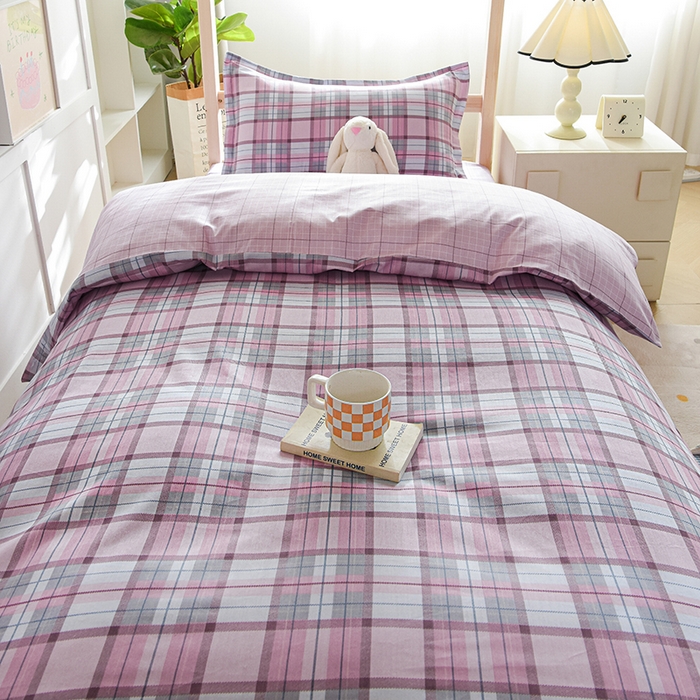 91家纺网 家纺一手货源 找家纺 鑫宇2025新款13372全棉学生宿舍上下铺三件套床单款床笠款可定制 梦的启航-粉