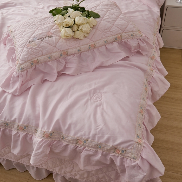 91家纺网 家纺一手货源 找家纺 2025新款50莱赛尔双面天丝床盖三件套 山茶花粉