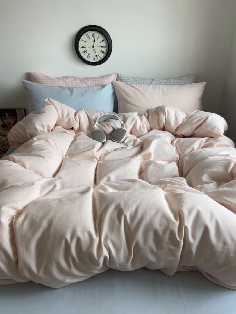 91家纺网 家纺一手货源 找家纺 （总）蜜宿 2025新款全棉人字纹四件套（蜜糖少女）