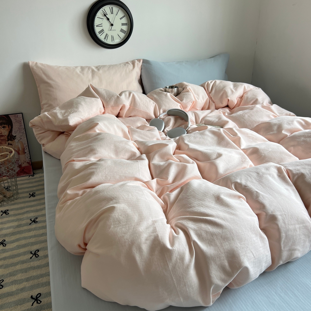 91家纺网 家纺一手货源 找家纺 蜜宿 2025新款全棉人字纹四件套（蜜糖少女） 蜜糖少女（纯色混搭）