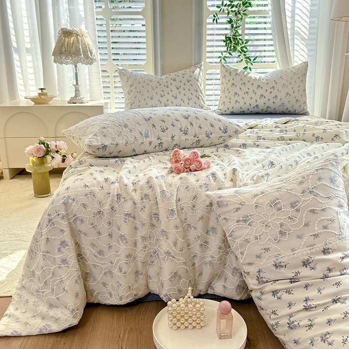 91家纺网 家纺一手货源 找家纺 眠博士 2025新款双层纱印花雪纺夏被  雪纺夏被-苍兰