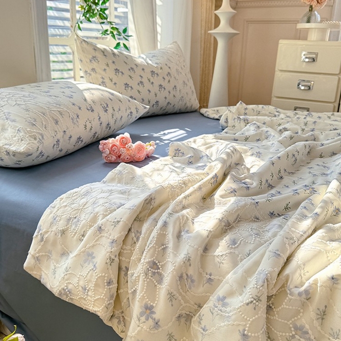 91家纺网 家纺一手货源 找家纺 眠博士 2025新款双层纱印花雪纺夏被  雪纺夏被-苍兰