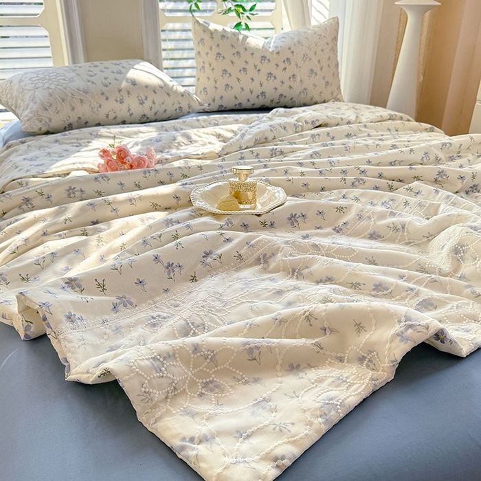 91家纺网 家纺一手货源 找家纺 眠博士 2025新款双层纱印花雪纺夏被  雪纺夏被-苍兰