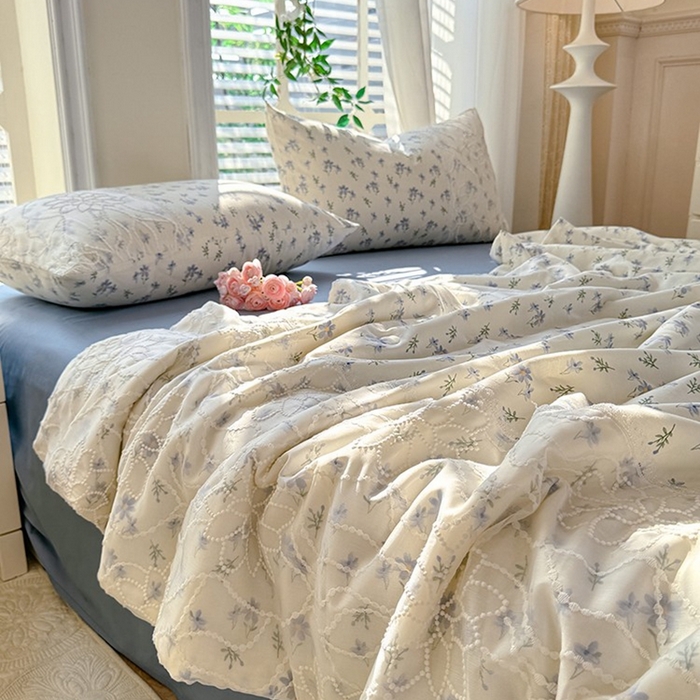 91家纺网 家纺一手货源 找家纺 眠博士 2025新款双层纱印花雪纺夏被  雪纺夏被-苍兰