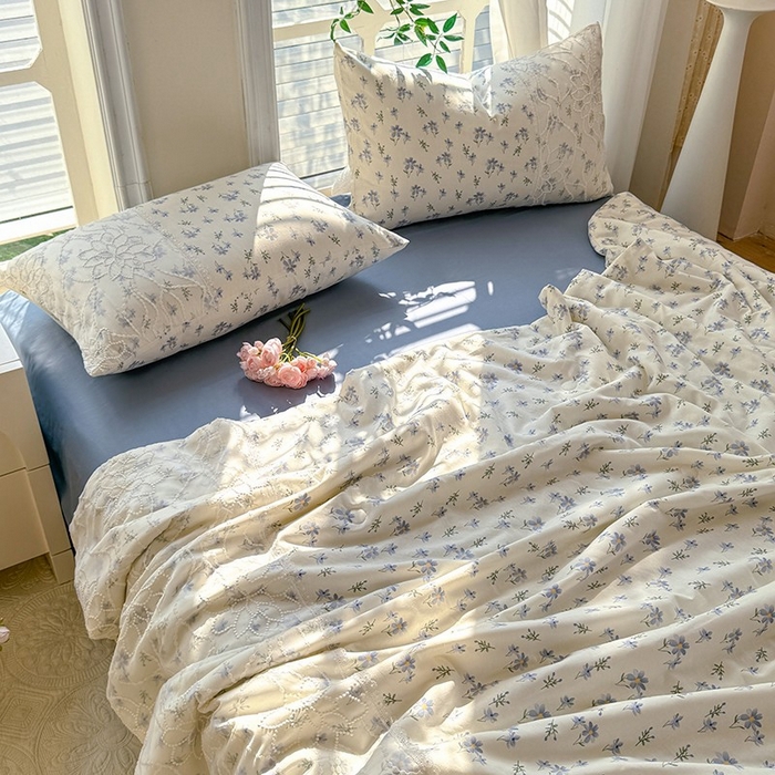 91家纺网 家纺一手货源 找家纺 眠博士 2025新款双层纱印花雪纺夏被  雪纺夏被-苍兰