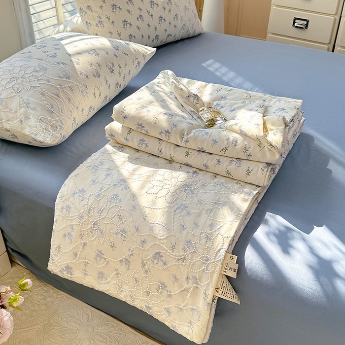 眠博士 2025新款双层纱印花雪纺夏被  雪纺夏被-苍兰
