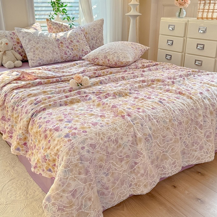 91家纺网 家纺一手货源 找家纺 眠博士 2025新款双层纱印花雪纺夏被  雪纺夏被-芳菲