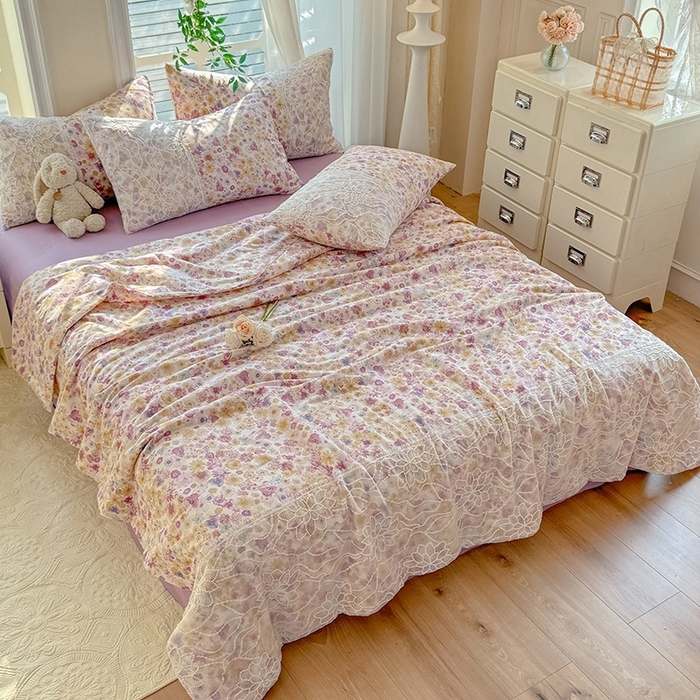 91家纺网 家纺一手货源 找家纺 眠博士 2025新款双层纱印花雪纺夏被  雪纺夏被-芳菲