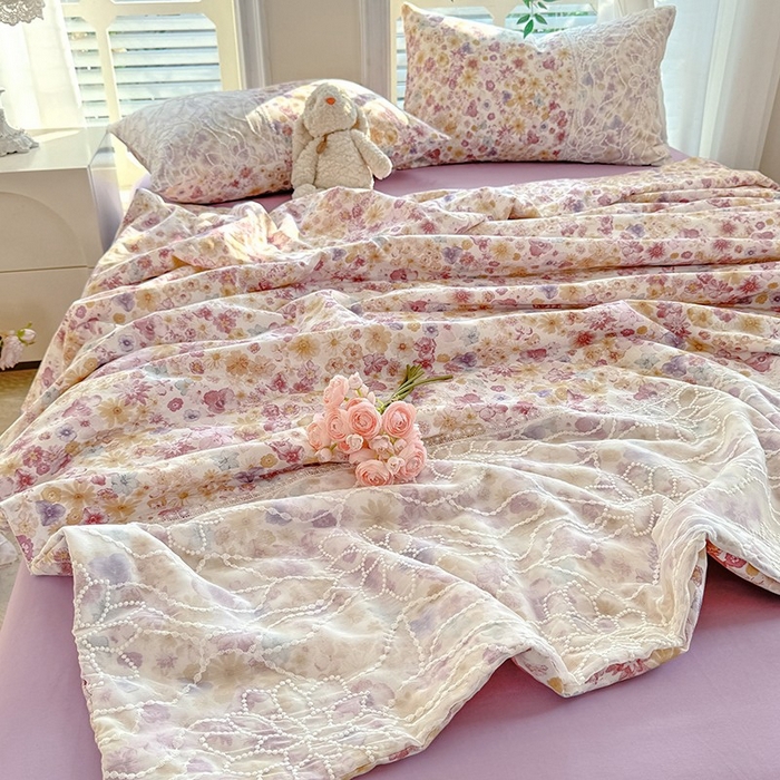 91家纺网 家纺一手货源 找家纺 眠博士 2025新款双层纱印花雪纺夏被  雪纺夏被-芳菲