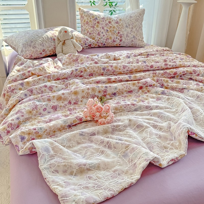 91家纺网 家纺一手货源 找家纺 眠博士 2025新款双层纱印花雪纺夏被  雪纺夏被-芳菲