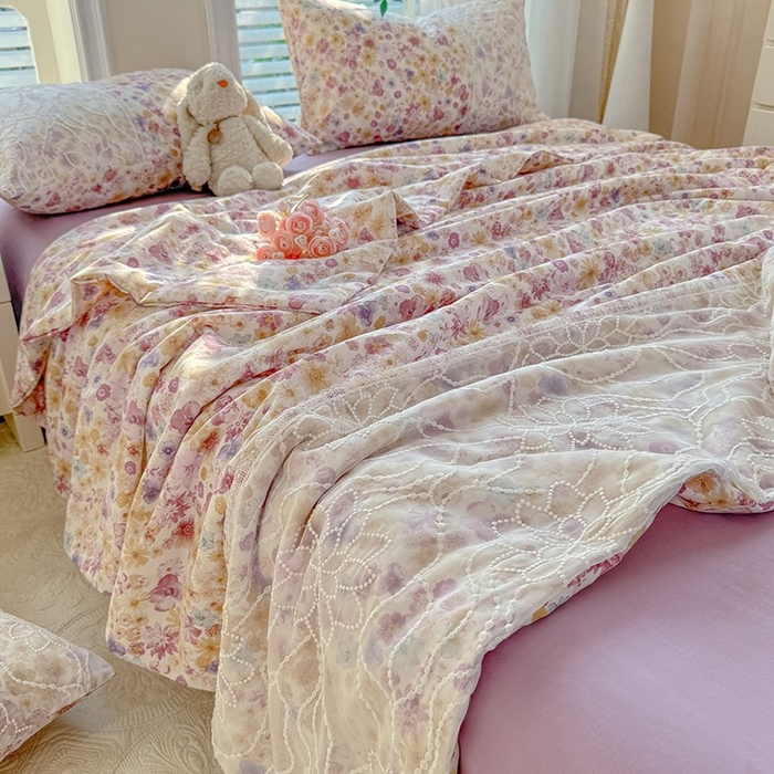 91家纺网 家纺一手货源 找家纺 眠博士 2025新款双层纱印花雪纺夏被  雪纺夏被-芳菲