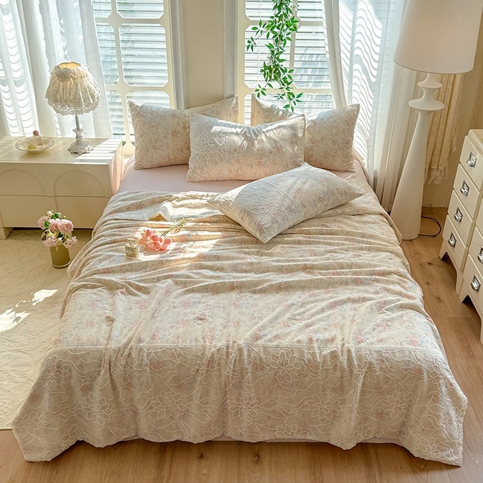 91家纺网 家纺一手货源 找家纺 眠博士 2025新款双层纱印花雪纺夏被  雪纺夏被-连灿