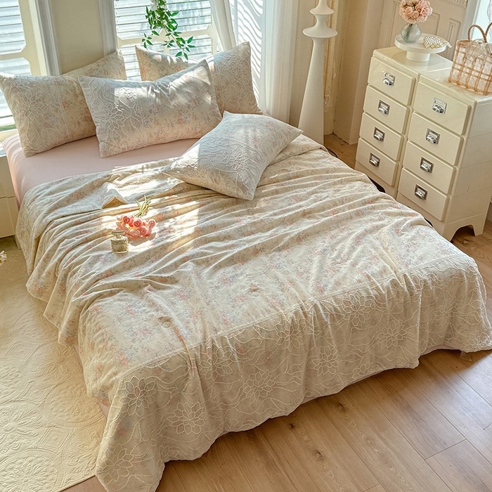 91家纺网 家纺一手货源 找家纺 眠博士 2025新款双层纱印花雪纺夏被  雪纺夏被-连灿