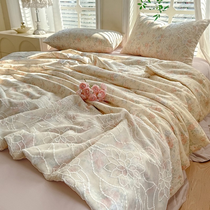 91家纺网 家纺一手货源 找家纺 眠博士 2025新款双层纱印花雪纺夏被  雪纺夏被-连灿