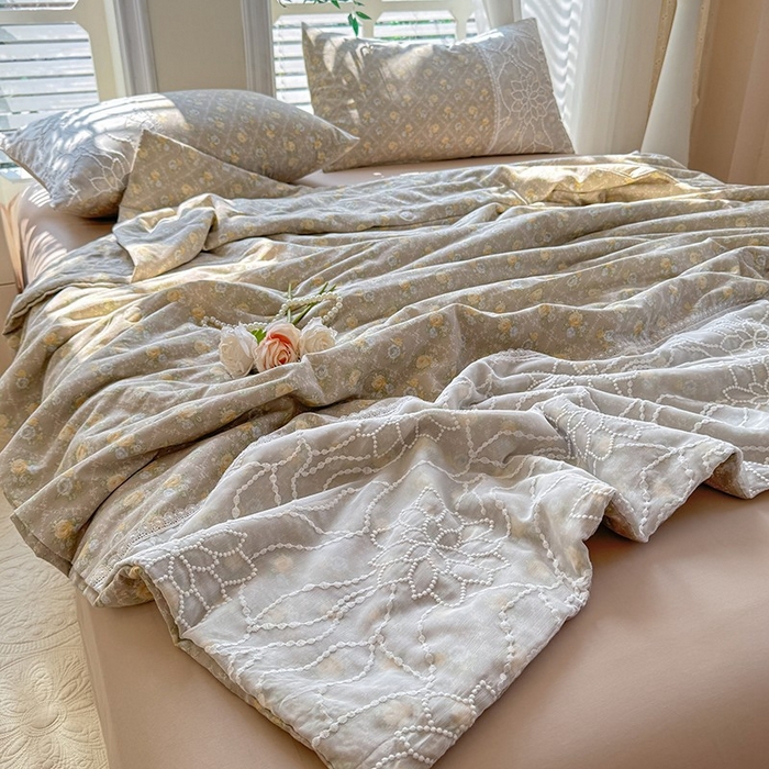 91家纺网 家纺一手货源 找家纺 眠博士 2025新款双层纱印花雪纺夏被  雪纺夏被-涟漪