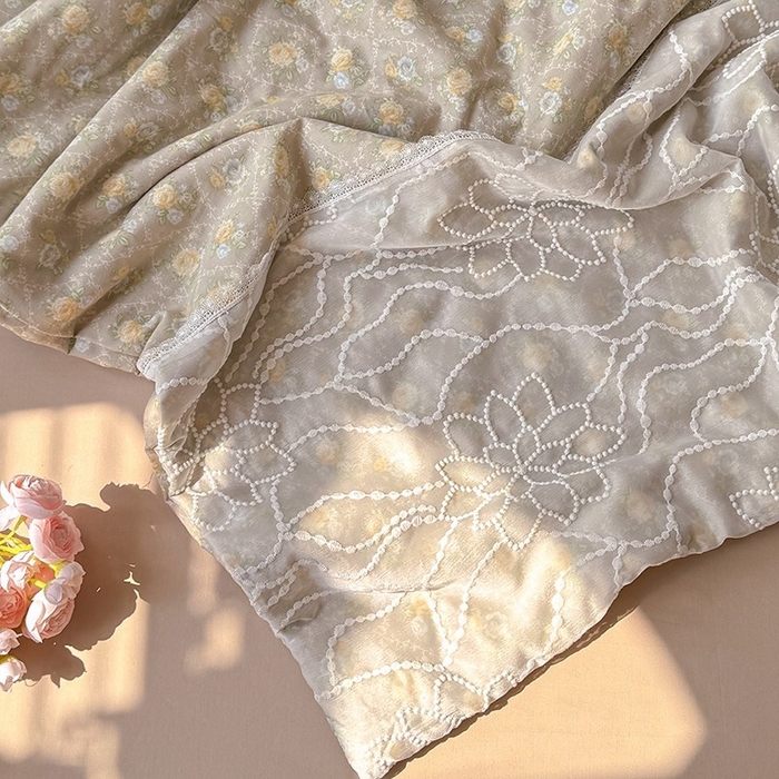 91家纺网 家纺一手货源 找家纺 眠博士 2025新款双层纱印花雪纺夏被  雪纺夏被-涟漪