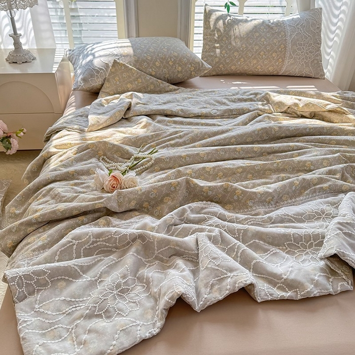 91家纺网 家纺一手货源 找家纺 眠博士 2025新款双层纱印花雪纺夏被  雪纺夏被-涟漪