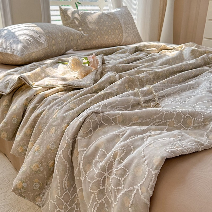 91家纺网 家纺一手货源 找家纺 眠博士 2025新款双层纱印花雪纺夏被  雪纺夏被-涟漪