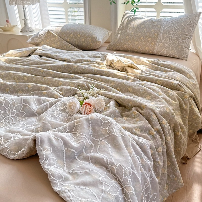 91家纺网 家纺一手货源 找家纺 眠博士 2025新款双层纱印花雪纺夏被  雪纺夏被-涟漪