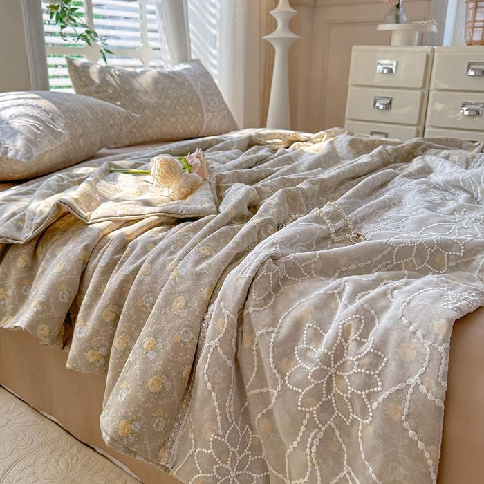 91家纺网 家纺一手货源 找家纺 眠博士 2025新款双层纱印花雪纺夏被  雪纺夏被-涟漪