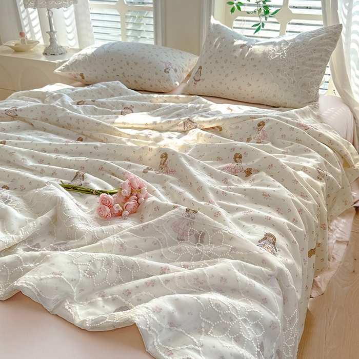 91家纺网 家纺一手货源 找家纺 眠博士 2025新款双层纱印花雪纺夏被  雪纺夏被-麻花少女