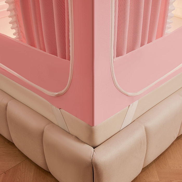 91家纺网 家纺一手货源 找家纺 浪幔纱蚊帐 2025新款A类遮光防摔蚊帐坐床拉链全底回底纯色加厚支架 樱花粉【回底带帘款】