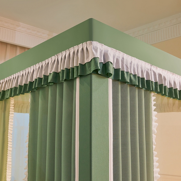 91家纺网 家纺一手货源 找家纺 浪幔纱蚊帐 2025新款A类遮光防摔蚊帐坐床拉链全底回底纯色加厚支架 橄榄绿【回底带帘款】