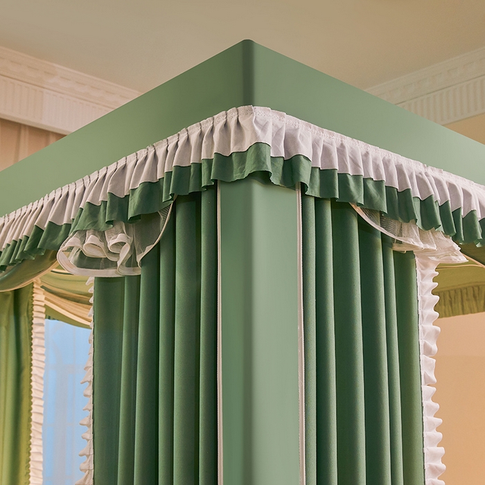 91家纺网 家纺一手货源 找家纺 浪幔纱蚊帐 2025新款A类遮光防摔蚊帐坐床拉链全底回底纯色加厚支架 橄榄绿【回底带帘款】