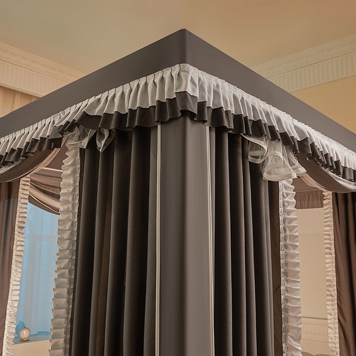 91家纺网 家纺一手货源 找家纺 浪幔纱蚊帐 2025新款A类遮光防摔蚊帐坐床拉链全底回底纯色加厚支架 星辰灰【回底带帘款】