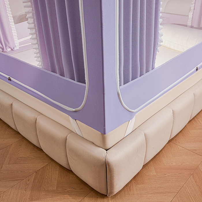 91家纺网 家纺一手货源 找家纺 浪幔纱蚊帐 2025新款A类遮光防摔蚊帐坐床拉链全底回底纯色加厚支架 优雅紫【回底带帘款】