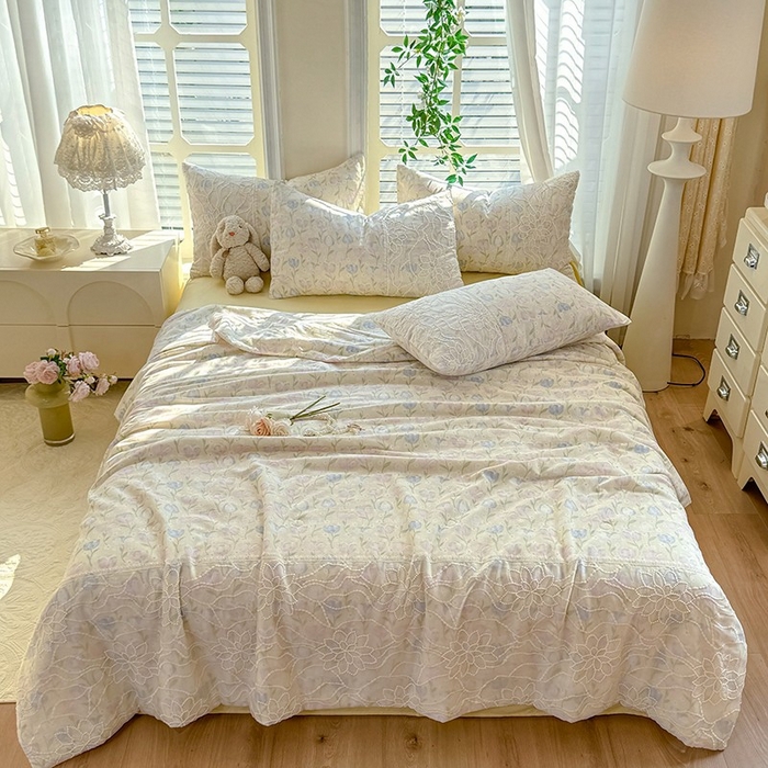 91家纺网 家纺一手货源 找家纺 眠博士 2025新款双层纱印花雪纺夏被  雪纺夏被-郁金花海