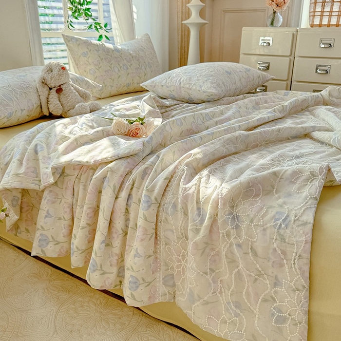 91家纺网 家纺一手货源 找家纺 眠博士 2025新款双层纱印花雪纺夏被  雪纺夏被-郁金花海