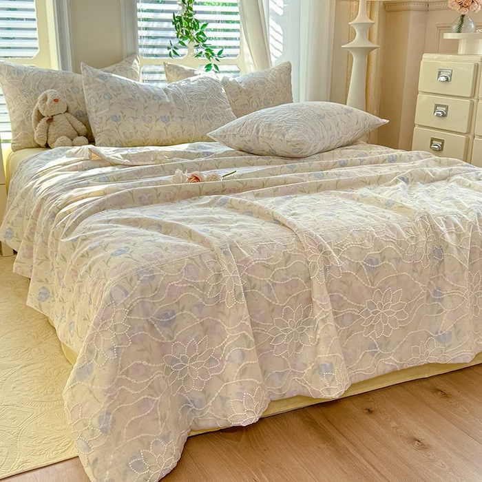 91家纺网 家纺一手货源 找家纺 眠博士 2025新款双层纱印花雪纺夏被  雪纺夏被-郁金花海