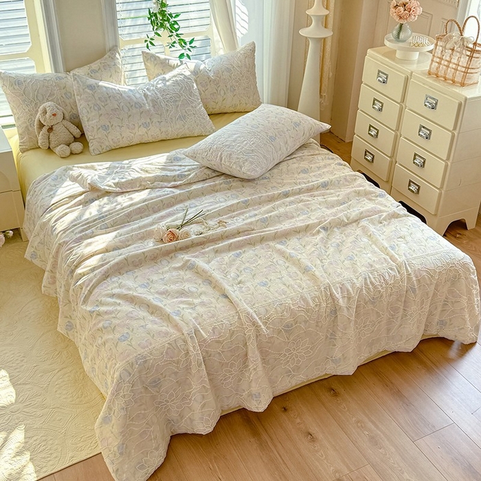 91家纺网 家纺一手货源 找家纺 眠博士 2025新款双层纱印花雪纺夏被  雪纺夏被-郁金花海