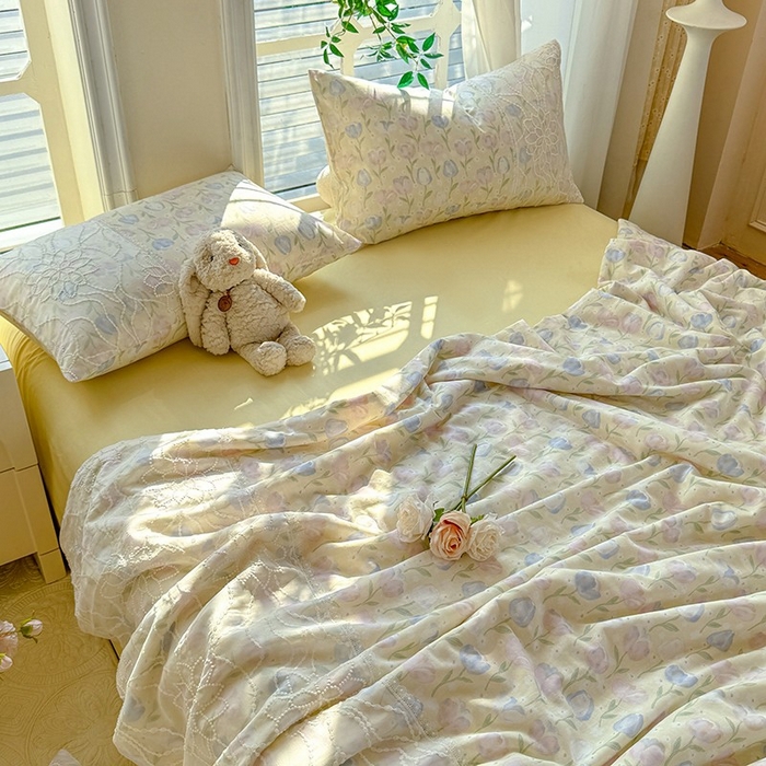 91家纺网 家纺一手货源 找家纺 眠博士 2025新款双层纱印花雪纺夏被  雪纺夏被-郁金花海