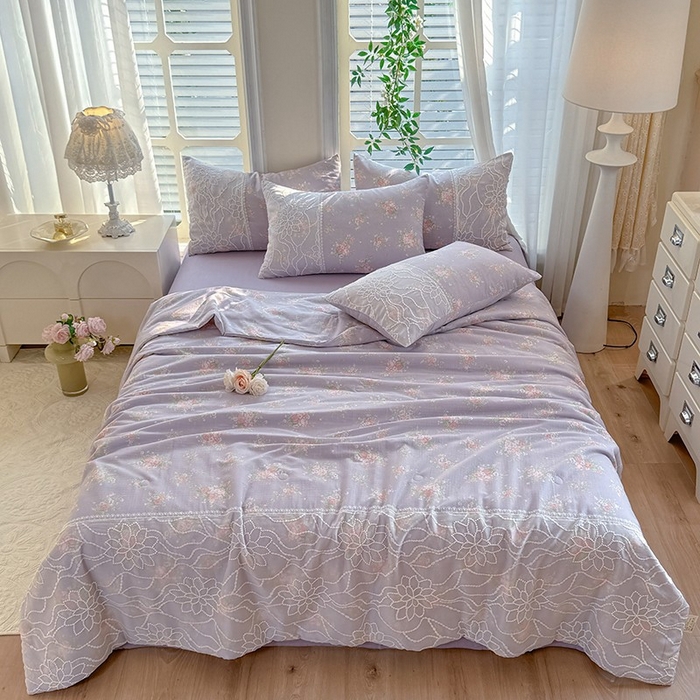 91家纺网 家纺一手货源 找家纺 眠博士 2025新款双层纱印花雪纺夏被  雪纺夏被-紫菱