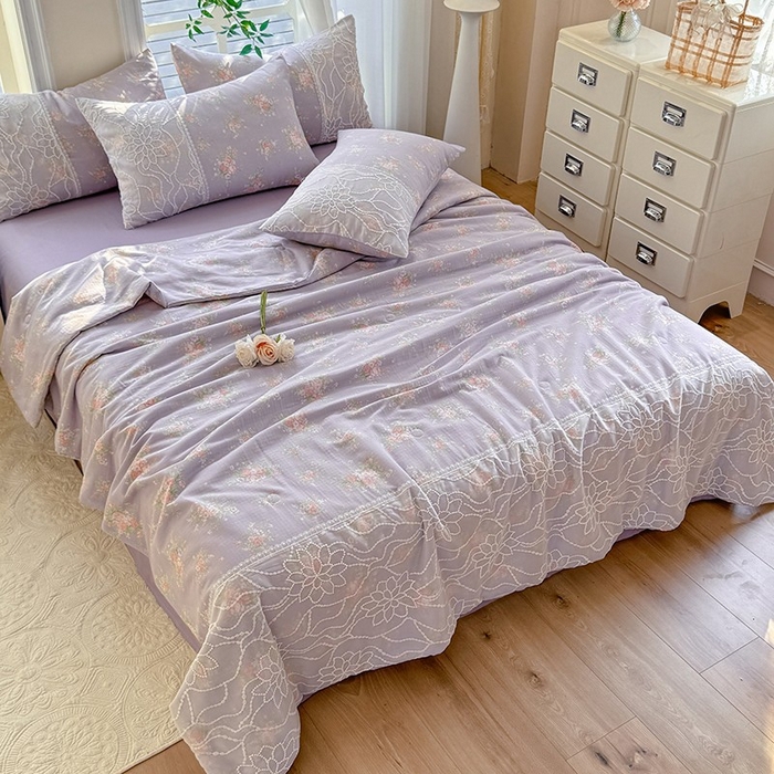 91家纺网 家纺一手货源 找家纺 眠博士 2025新款双层纱印花雪纺夏被  雪纺夏被-紫菱