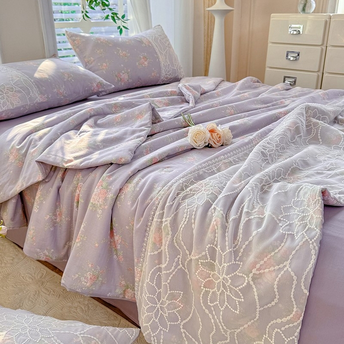 91家纺网 家纺一手货源 找家纺 眠博士 2025新款双层纱印花雪纺夏被  雪纺夏被-紫菱