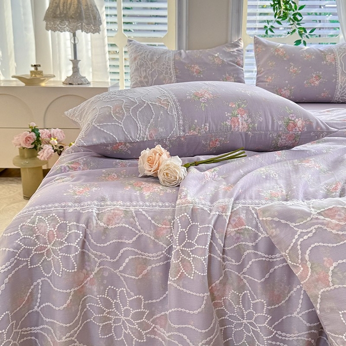 91家纺网 家纺一手货源 找家纺 眠博士 2025新款双层纱印花雪纺夏被  雪纺夏被-紫菱