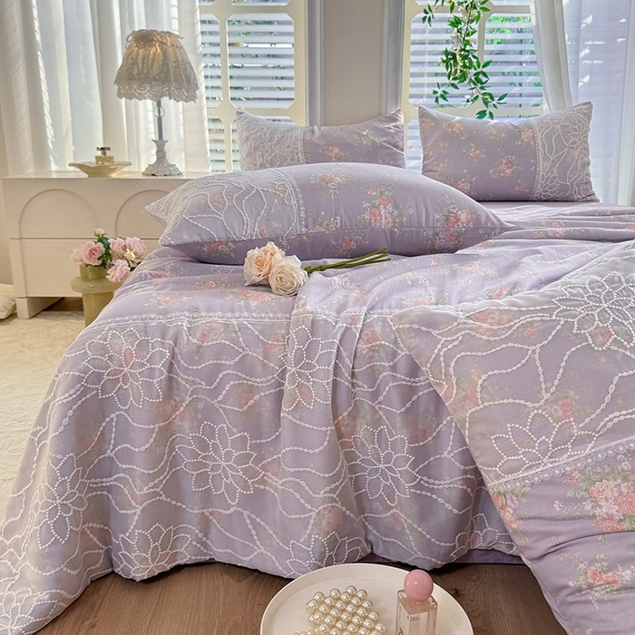 91家纺网 家纺一手货源 找家纺 眠博士 2025新款双层纱印花雪纺夏被  雪纺夏被-紫菱