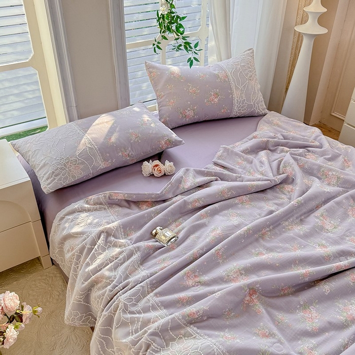 91家纺网 家纺一手货源 找家纺 眠博士 2025新款双层纱印花雪纺夏被  雪纺夏被-紫菱